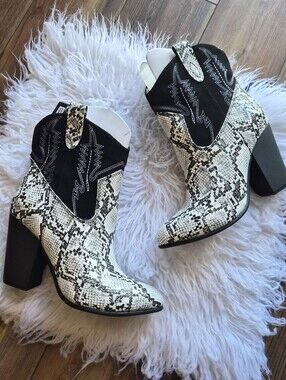 CODE WEST Snake-Print Western Ankle Boots in Black & White NWTs- Size 9.5